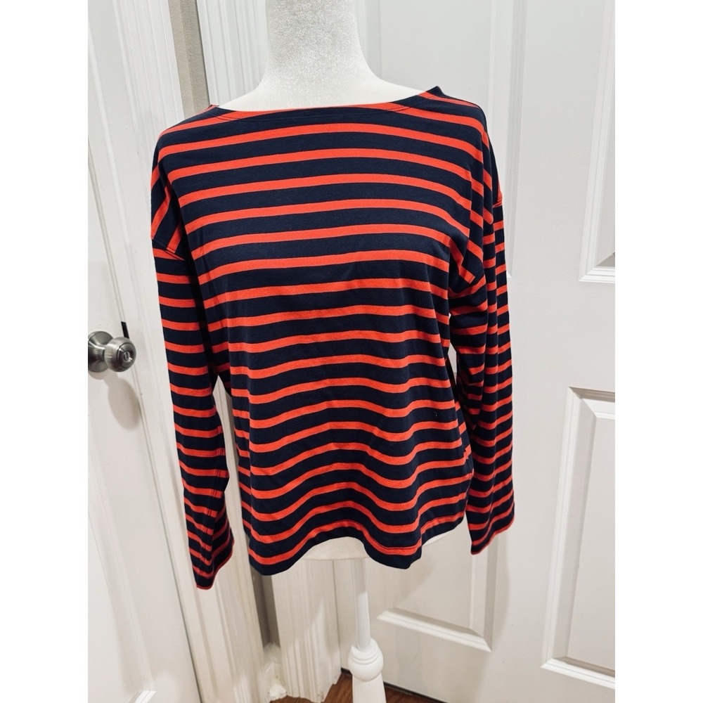 Everlane Navy Red Striped Boat Neck Mariner Tee Large Long Sleeve T Shirt Women